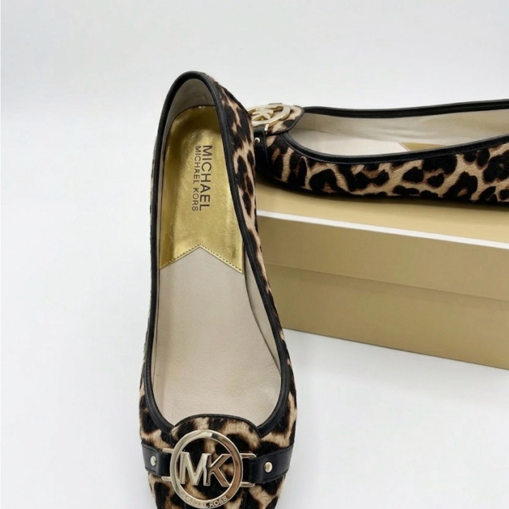 Michael Kors Leopard Print Ballet Flats with Gold MK Logo